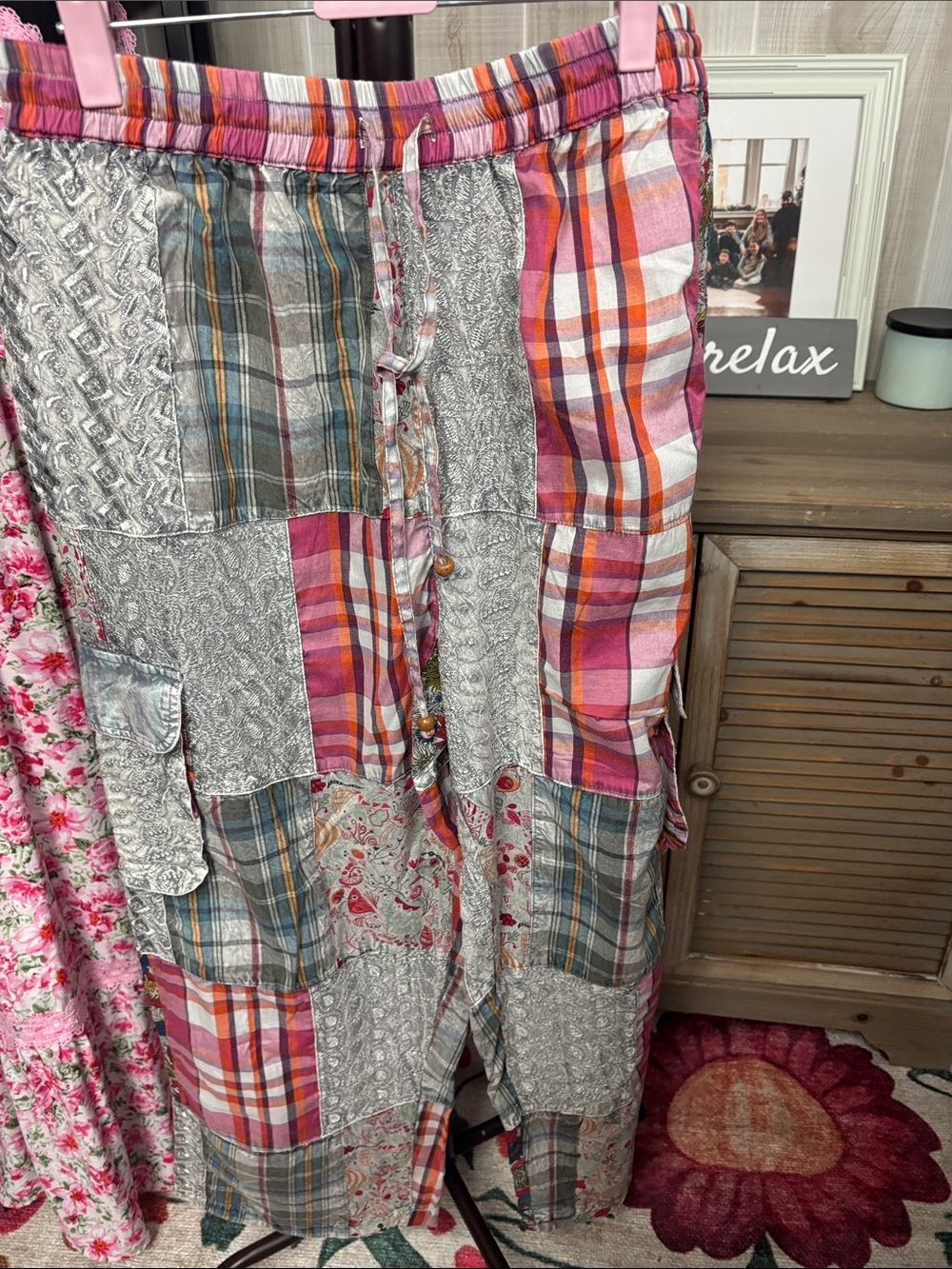 Young Threads Plaid Elastic Waist pants— Pink, Orange, White